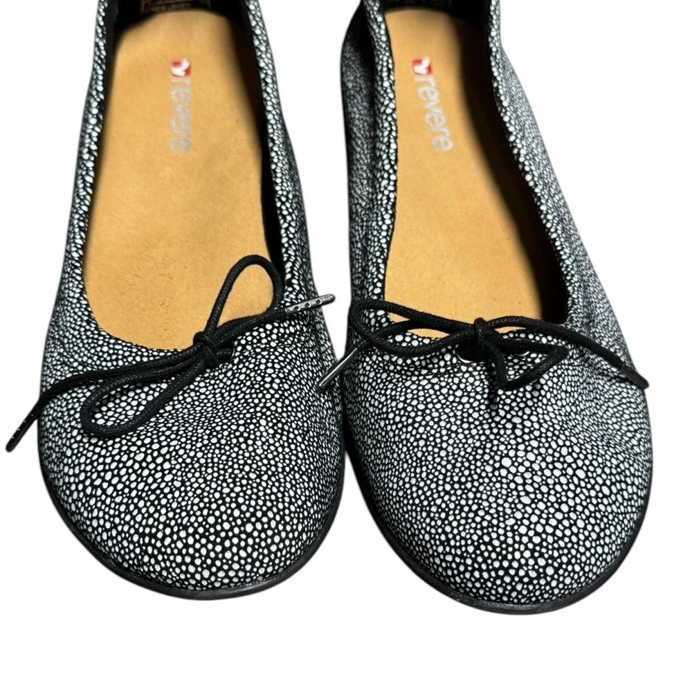 Revere Marrakesh Leather Wedge‎ Shoes Slip On Womens Size 8W Leather Black Dots